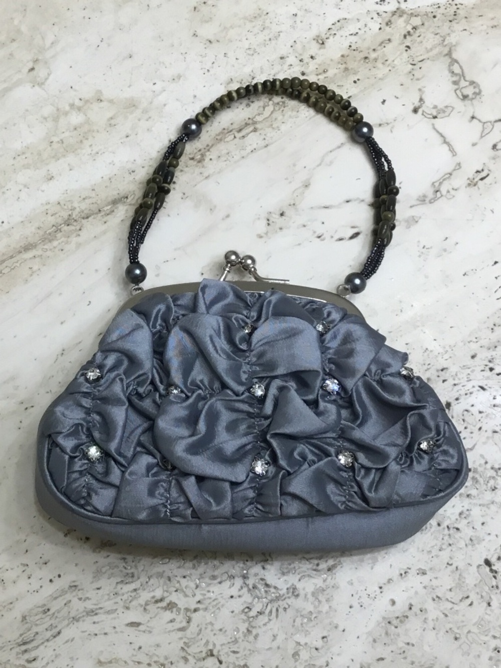 Sasha New York Gray Satin Rhinestone Evening Bag